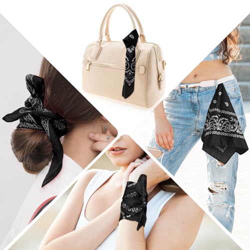PLULON Bandanas for Men Women 4/12/24/30 Pack, Paisley Pattern Bandana Bulk Headbands Handkerchief Face Mask 100% Polyester - color: Black