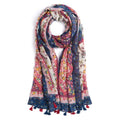 QIUTIMIY Scarf for Women Lightweight Soft Floral Leopard Printed Scarves Fall Winter Fashion Shawl Wrap with Fringe - color: Flower-red Nblue