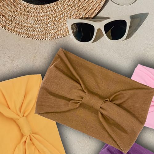 IVARYSS Wide Headbands for Women, Solid Knotted Head Wraps Turbans, Large African Style Head Bands Hair Accessories, 6 Pack - color: Solid Color