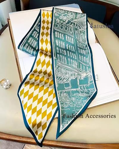 Purse Scarf For Handbags Head Scarves For Women's Hair Bags Scarfs Long Skinny Scarves Fashion Silky - color: A13-yellow-green Building