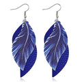 ANXIN boho unique Leather Earrings 2 Layered Lightweight Faux Leather Leaf Earrings Layered Design Drop Earrings Gift for Women - color: 2 Blue Faux Leather Leaf Earrings
