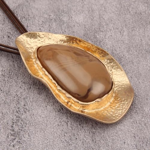 JAOYU Boho Necklace for Women Large Pendant Necklace Boho Long Choker Leather Gold Necklace Vintage Earthy Jewelry Trendy - style: Bohemian Long Necklace