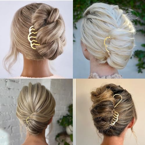 12 Pieces Hair Side Combs Metal Hair Fork Clip French Twist Comb Updo Hair Stick, U-Shape Teeth Styling Tools Messy Bun Maker Vintage Hairstyle Hair Pins Hair Accessories for Women and Girls - color: Gold