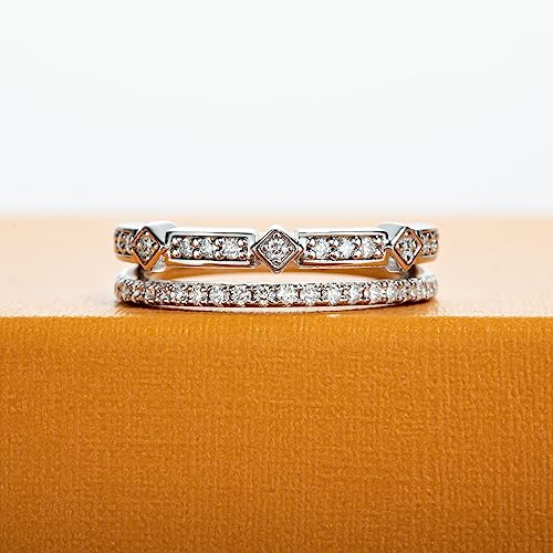 Moissanite Eternity Rings Wedding Bands D Color VVS1 Clarity Round Brilliant Cut 925 Sterling Silver 5/6 Stones Anniversary Band Rings for Women with Certificate - color: Double rows band