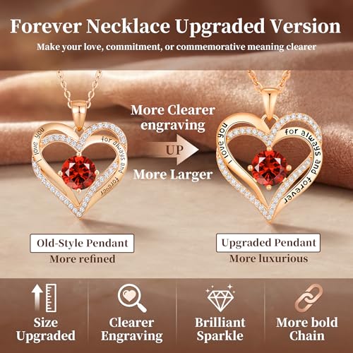 CDE Engraved Forever Love Heart Birthstone Necklace Jewelry Gifts for Women | Hypoallergenic,Nickel-Free & Lead-Free,3 x 3 mm 5A CZ Heart Pendant,Anniversary Christmas Birthday Gift for Girlfriend Wife - color: Birthstone-01/07-Jan/July, style: Rose Gold