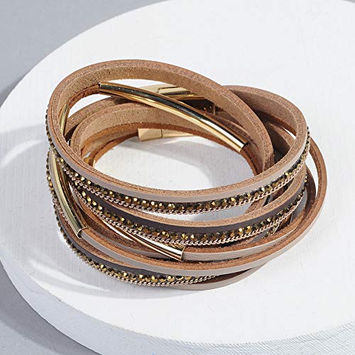 Artilady Leather Wrap Bracelets for Women - Pearl Bracelets Handmade Clasp Bangle Bracelet with Beads Jewelry Gift for Women and Mother - style: Dark Brown with Gold ba