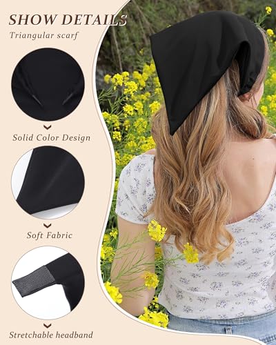HAIMEIKANG Floral Headbands for Women Boho Hair Bandanas Scarf Triangle Kerchief Solid Color Hair Bands Vintage Head Scarf(Black+White+Wine Red) - color: Black+White+Wine Red