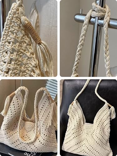 Crochet Beach Bags for Women Woven Purses Shoulder Bag Tote Handbag Summer Beach Purse - color: Wy13-white