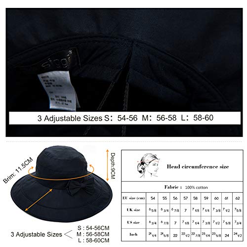 Comhats Packable Summer Cotton Sun Hat Bucket for Women UV Protection Wide Brim Beach Gardening Travel 54-64CM - color: Navy, size: Small