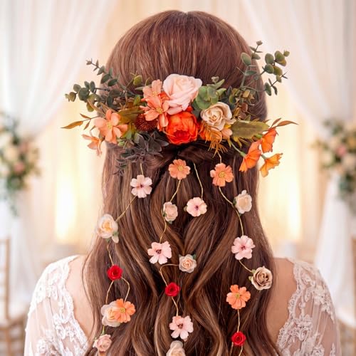Boho Bridal Hair Vine Artificial Flower Bridal Headpiece Wedding Hair Accessories Long Vine Wedding Head Piece Accessories - style: Boho