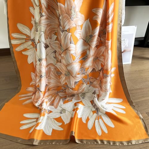 Long Silk Like Scarf Lightweight Satin Scarves Large Sunscreen Shawl Wrap for Women - color: 009.magnolia Orange