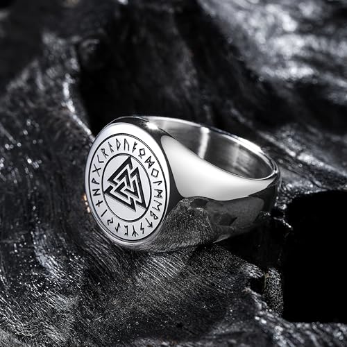 King Will Men's Tungsten Signet Rings Thumb Pinky Biker Band Ring For Men High Polished Plain Wedding Statement Ring Comfort Fit Size 7-12 - color: Runes-Silver