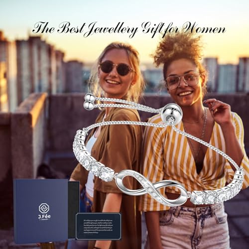 J.Fée Infinity Heart Bracelets for Women with 5A Cubic Zirconia, 925 Silver Bracelets for Women Adjustable Womens Bracelet Jewelry for Wife Girlfriend Her - color: Infinite Love#8