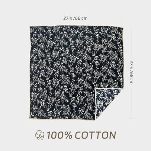 Cotton Bandana,Large Bandanas for Women,Head Coverings for Women,Head Scarf Handkerchief, Square Headband 27" x 27" - color: 27-12-floral-black