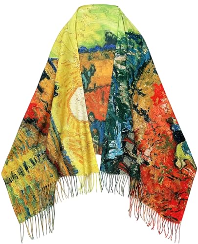 VENVSBEE Reversible Scarf Soft Large Shawl Wrap Blanket Double Sided Art Print Warm Pashmina Stoles Klimt Van Gogh Gifts - color: Art 15