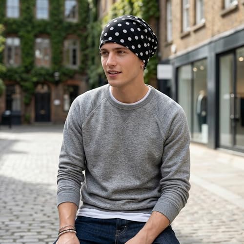 Bohend Bohemian Beanie Hats Headwear Cap Stretch Non Slip Bandanas Sleep Turbans Hats for Women Men Close top Head Covering - style: Polka Dots