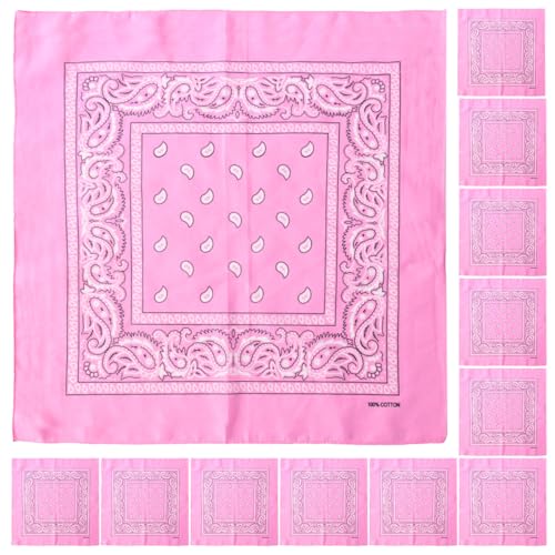 Falari 12 Pack Bandanas Multipurpose Cotton Novelty Paisley Bandana Headband for Cowboy Men Women 22 x 22 - color: Pink