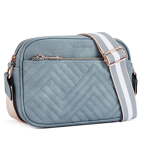 BOSTANTEN Quilted Crossbody Bags for Women Vegan Leather Purses Shoulder Handbags with Wide Strap - color: Light Blue