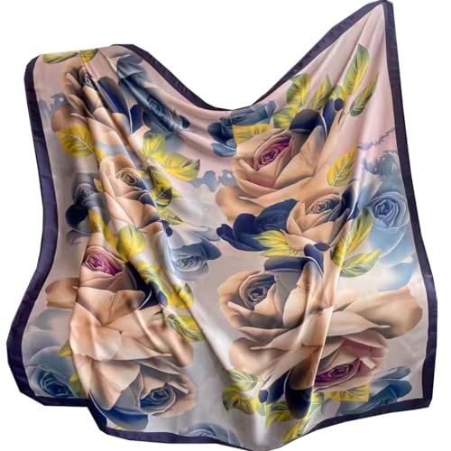 K-Elewon Large Square Scarf 43" Silk Scarf Fashion Scarves Silk Feeling Hair Wrapping Scarfs Night Sleeping Headscarf - color: Vb02