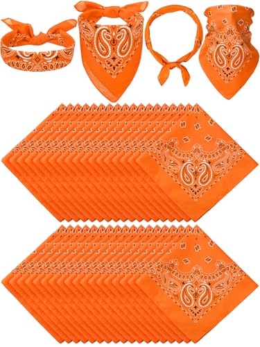 Unittype 36 Pieces Paisley Bandana Cowboy Bandanas Sports Novelty Headband Square Scarf Outdoor for Western Party Costume - color: Orange, style: Classic Style