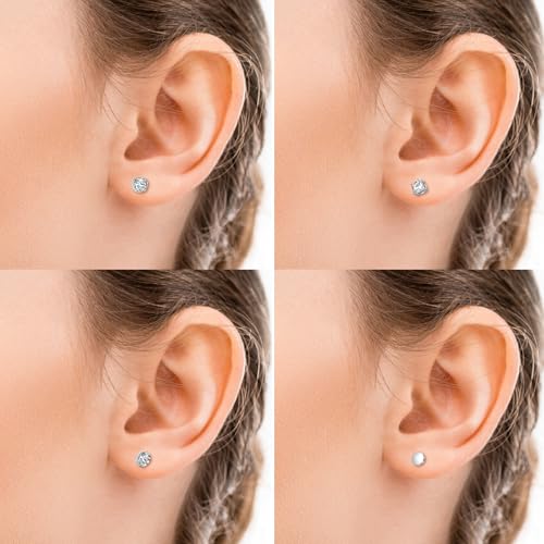 D.Bella Stud Earrings Fake Cubic Zirconia Diamond Earrings for Women Men Silver