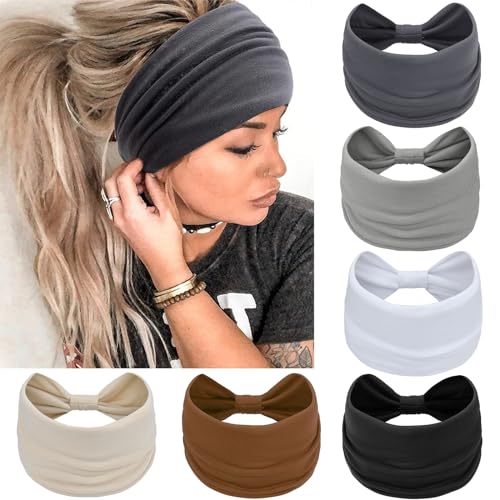 Awumbuk Wide Headbands for Women Knotted No Slip Head Bands Soft Turban Headband Hair Accessories Boho African Solid Color Head Wraps for Women Yoga Workout (Multi-colored-2) - color: Multi-colored-2