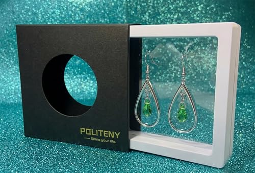 Rhodium Plate 925 Sterling Silver Hook Twist Leaf Holiday Hypoallergenic Dangle Earrings for Women Gifts Engagement Wedding with Austrian Daiamond Cut Waterdrop Crystal Hight Polished Long :1.9 IN - color: waterdrop green