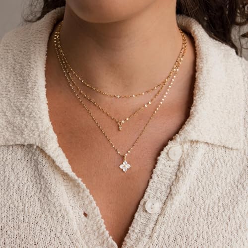 Dainty Gold Necklaces for Women Trendy Non Tarnish 14K Gold Plated Cubic Zirconia Necklace Layered Simple Cute Four Leaf Clover Choker Jewelry Birthday Gifts - color: Gold, style: Sequin CZ