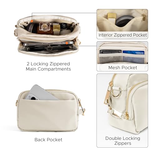 Joryin Anti Theft Crossbody Bag for Women, Slash-resistant RFID Blocking Travel Purses, Small Shoulder Bag Handbag, Nylon - color: Beige
