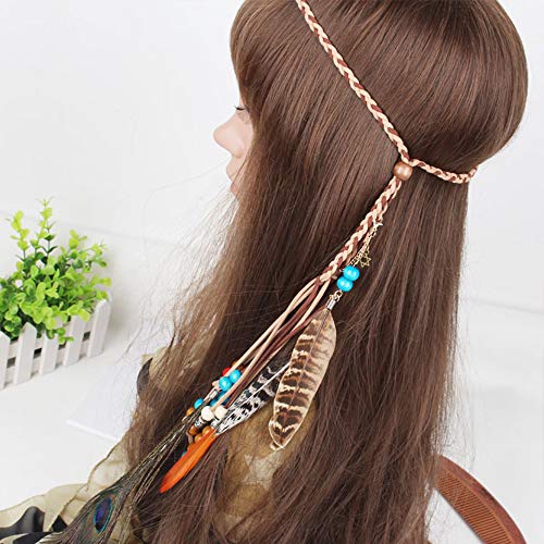 WLBON Halloween Boho Feather Headband Hippie Indian Hair Hoops Bands Tassel Bohemian Headpiece Hairband Women Christmas Wedding Holiday Festival Masquerade Cosplay Dress Up Birthday Party Accessories - color: Peacock