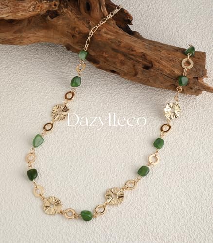 Long Gold Necklaces for Women Dainty Natural Stone Beaded Gold Necklace Mothers Day Gifts Boho Gold Costume Jewelry for Women - color: Jade Green