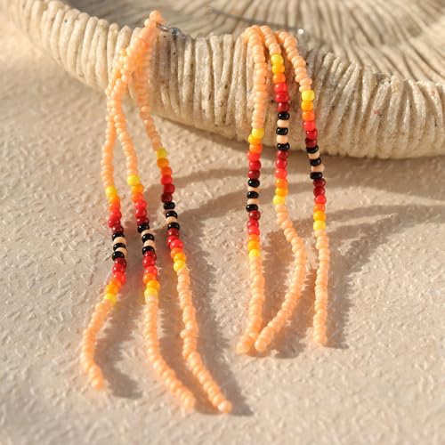 Native Long Beaded Tassel Earrings for Women, Boho Handmade Colorful Beads Statement Dangle Earing Prom Jewelry Gift. - color: Pale Orange