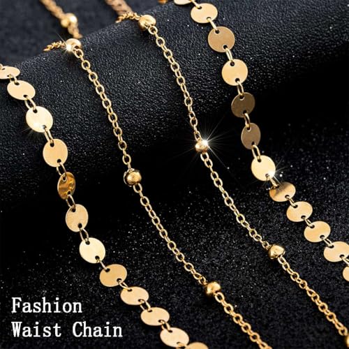Rhinestone Waist Chains Crystal Waist Chain with Pendant Abdominal Chain Thin Minimalist Body Chain Jewelry for Women Beach Rave - style: C-Sequin+Beads-Gold