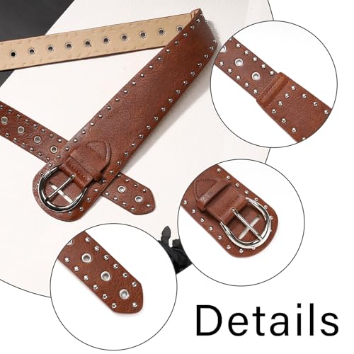 MILAKOO Vintage Punk Leather Waist Belt for Women 80s Goth Costume Cinch Belts Ladies Western Belt for Jean - color: B2: Brown