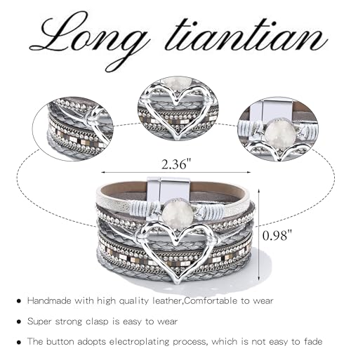 Long tiantian Boho Leather Wrap Bracelets Gifts Trendy Stuff Layered Bangles Bracelets for Women Modern Stackable Infinity Bracelets Bohemian Jewelry Gifts for Women Birthday Gifts - color: A1:Bracelets for Women Trendy(silver heart)