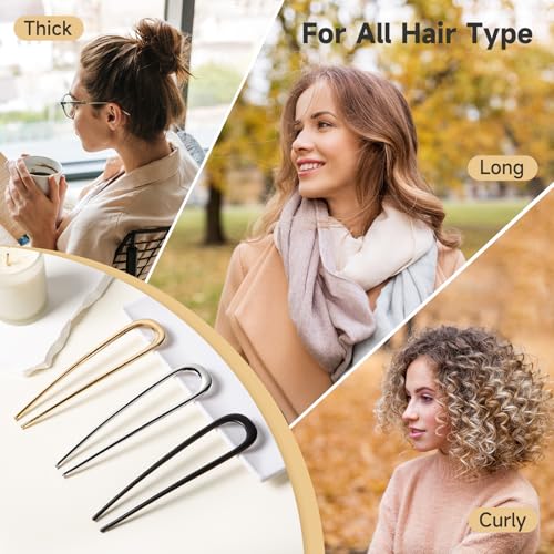 3 PCS French Hair Pins for Women, Elegant Hair Pins for Buns, French Twists and Updos, Gold Hair Accessories - color: Gold / Silver / Black