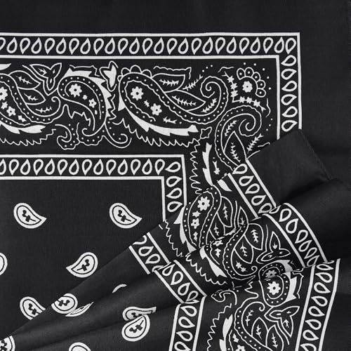NACHLYNN 10/20pcs Paisley Bandanas Assorted Bandanas Cowboy Polyester Headbands Square Scarf Headwear - color: Black
