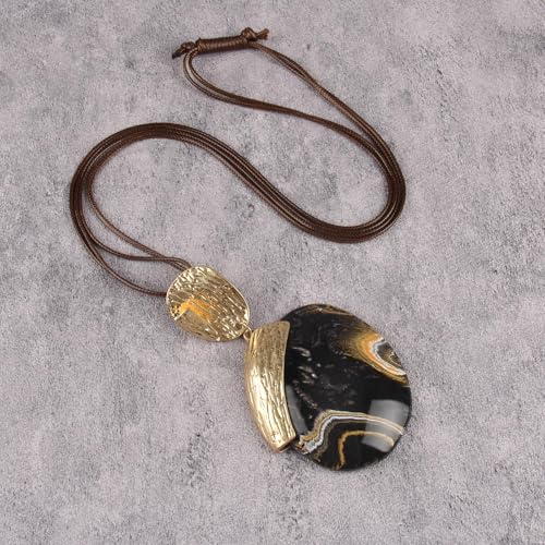 Leather Necklace for Women Large Pendant Hippie Choker Necklace Vintage Sweater Necklace Chunky Boho Necklaces for Women - style: Boho Long Necklace