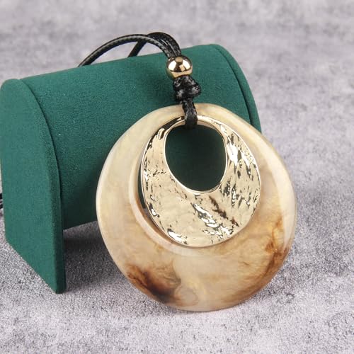 Bohemian Women's Leather Long Pendant Necklace Sweater necklace Adjustable Retro Woven Handmade Jewelry - color: Light brown circle