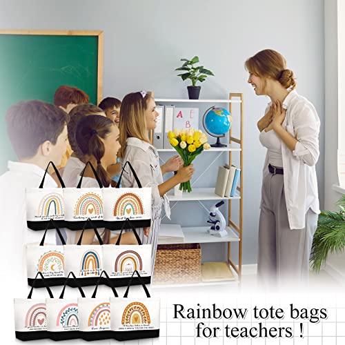 Sieral 10 Pcs Teacher Appreciation Gift Rainbow Canva Teacher Tote Bags Pack Retirement Thank You Reusable Bag Women Summer(Cute Style) - style: Cute Style