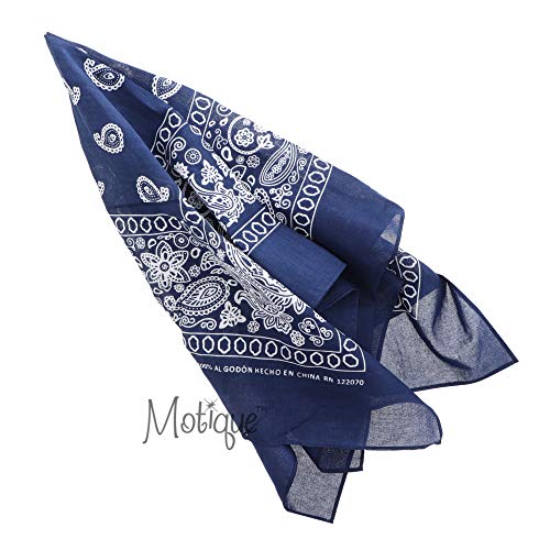 Motique Accessories Extra Large Paisley Bandana 27x27 Inch - color: Navy