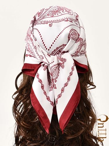 Silky Scarf for Women Lightweight Satin Bandanas Neck Hair Wrap For Sleeping Head Scarves 27.5" - color: A17 Wine-red Spiral/27.5"
