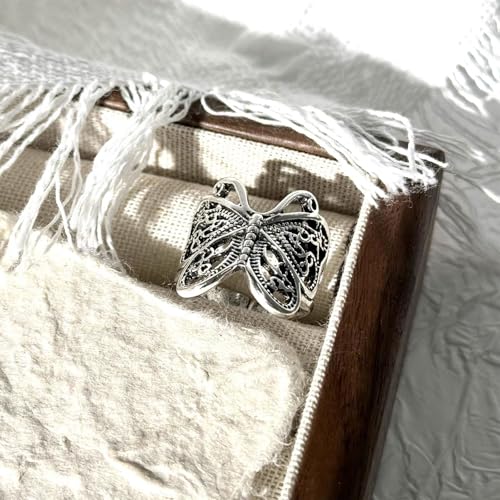 Butterfly Wrap Rings,Butterfly Ring for Women, Adjustable Open Carved Texture Butterfly Ring,Vintage Metal Insects Knuckle Finger Rings,Cute Animal Ring,Statement Jewelry Gifts for Women - color: Silver