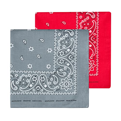 Levi’s All-Gender Multi-Purpose Bandana Gift Set – Headband, Wrap, Face & Neck Coverage - color: Red/Grey, size: Pack 2