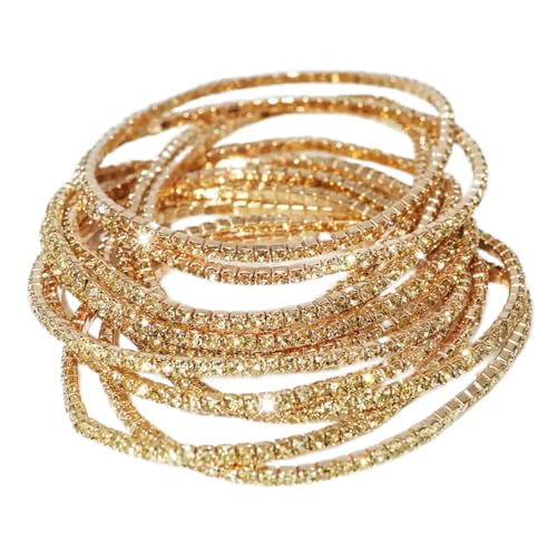 10 Pieces Women's Tennis Bracelet Set 2mm Extra-fine Delicate Rhinestones Adjustable Stackable Stretch Bracelet Wedding Party Jewelry Gifts - color: G-Yellow