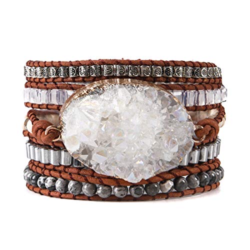 YGLINE Natural Stone Beaded Healing Wax String 5 Wraps Bracelets - color: druzy 1
