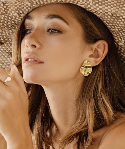Irregular Gold Stud Earrings for Women Hammered Silver Stud Earrings Statement Geometric Earrings Vintage Gold Earrings - color: 01- Irregular gold earrings