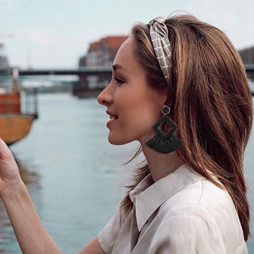 Long Tassel Earrings Statement Bohemian Pom Ball Handmade Drop Dangle Earrings for Women - style: S-Black