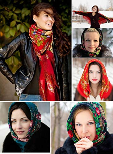 Gudessly Women's Traditional Scarf Wrap Tassel Fringes Neck Head Shawl Retro Scarf Floral Poncho Printing Square Cape 50inch - color: Dark Violet