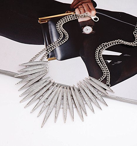 MOLOCH Sparkling Druzy Leaf Choker Necklace Fashion Gold-Tone Collar Necklace Bib Statement Chunky Tribal Necklace Woman Jewelry - color: silver